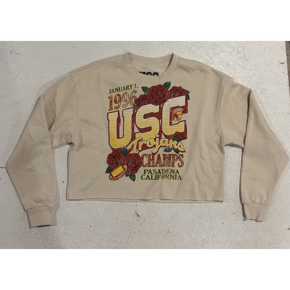 USC Trojans 1996 Rose Bowl Champions Crewneck Sweatshirt Womens XS Beige